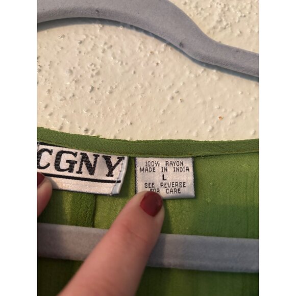 Vintage Boho Chic Green Embroidered Button-Down Tunic Top By CGNY Long Sleeve - Picture 14 of 14